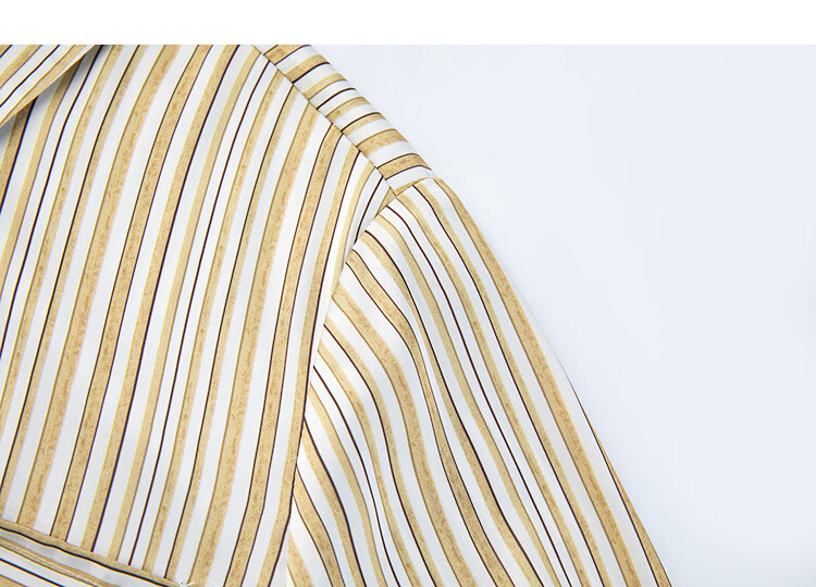 Demana [Smart Urban] Spring Satin Striped Faux Pocket Spliced A-Line Belted Petite Women's Dress 13