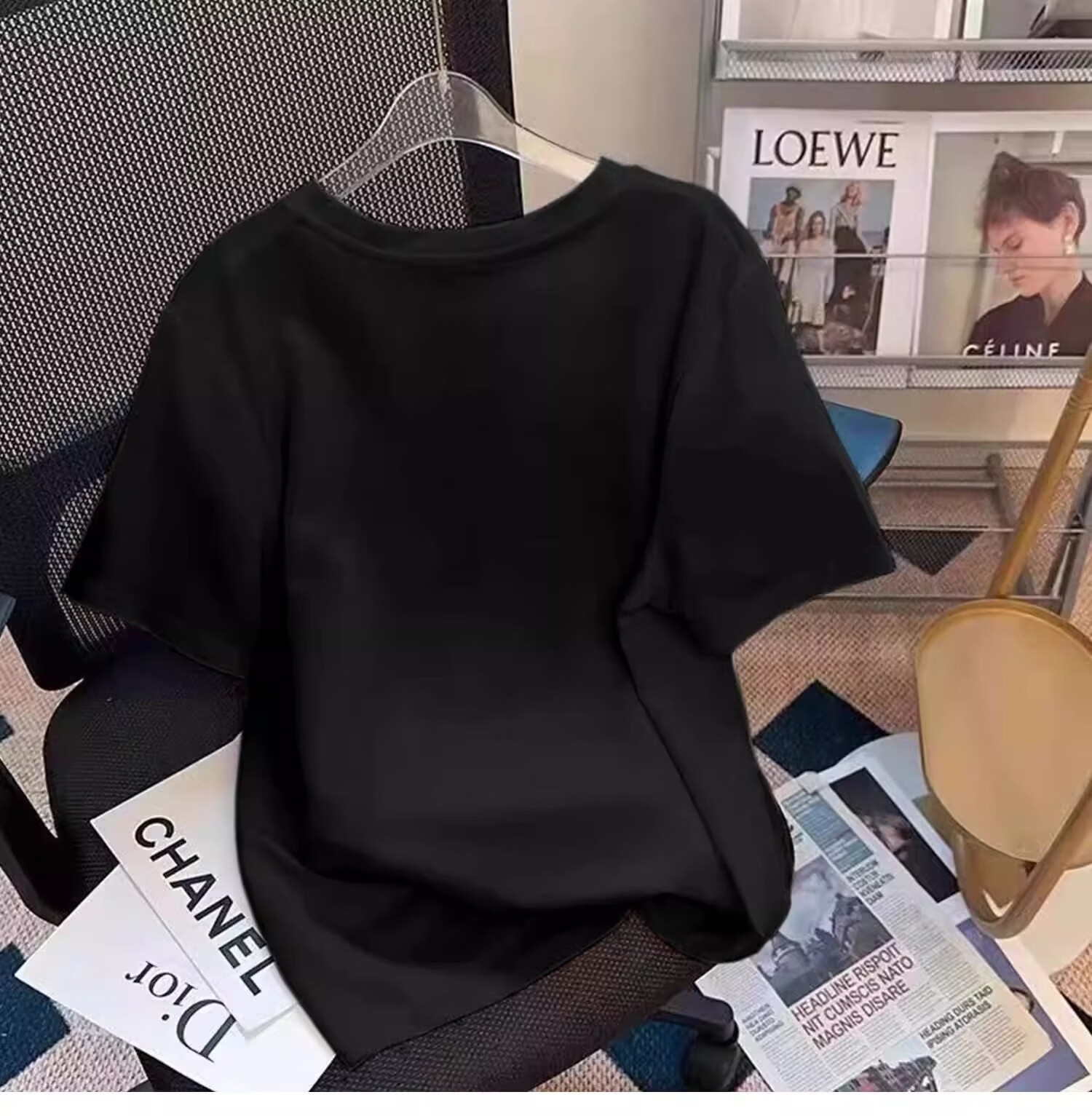 Woodpecker Pure Cotton Short Sleeve T-Shirt Women Spring Summer New Straight Shoulder Round Neck Slim Casual Versatile Half Sleeve Top Black S 4