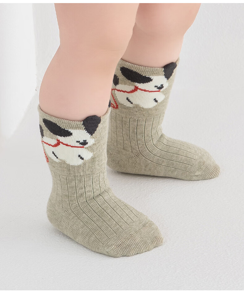 Five Cotton Flowers 3-Pair Pack Children's Socks Combed Cotton Breathable Cartoon Mid-Calf Socks Seamless Comfortable Non-Binding Socks Class A 4