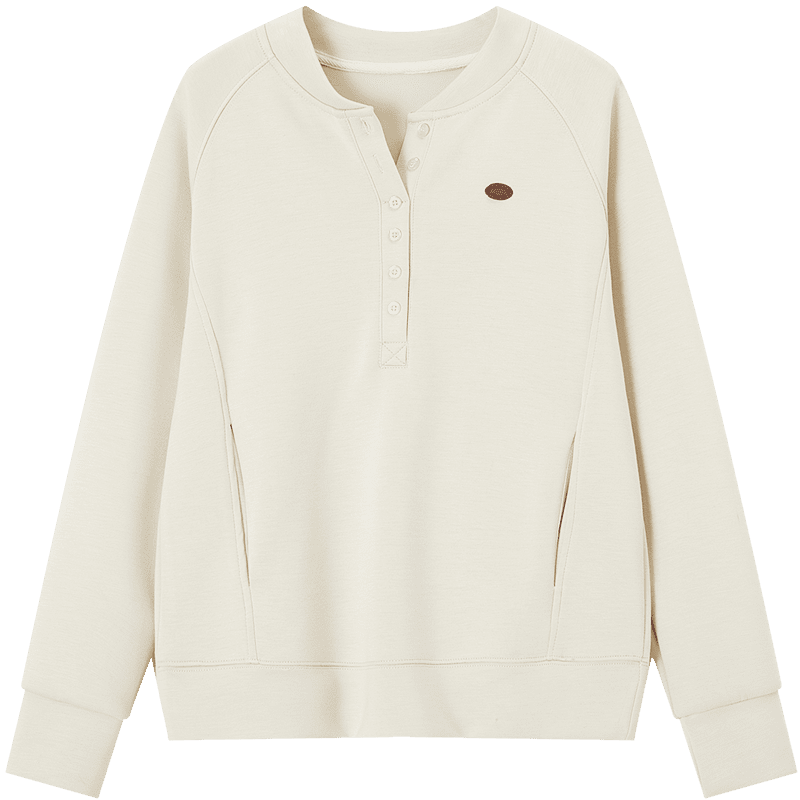 Demana Practicalism Spring Urban Style Henley Collar Small Leather Label Raglan Sleeve Slimming Concealment Jacket for Women High-End Feel