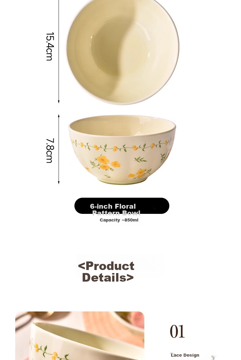 Pearson Creamy Ceramic Bowls Set of 4, 6-Inch Luxury Underglaze Painted Soup Noodle Bowls for Home 11