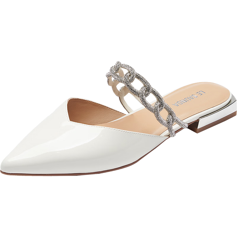 Le Saunda 2026 Summer New Pointed Toe Genuine Leather French Style Slide Sandals Women 7M19801 Pear Blossom White OWP 37