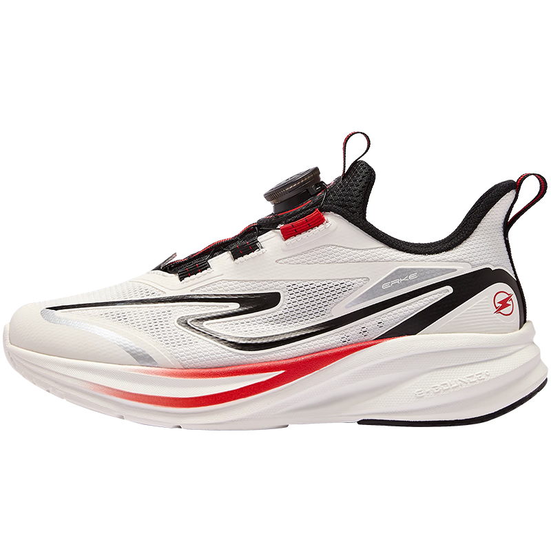 ERKE Kids Unisex Knob Buckle Sports Shoes Children's Cushioning Durable Running Shoes Microcrystalline White/Black Size 40