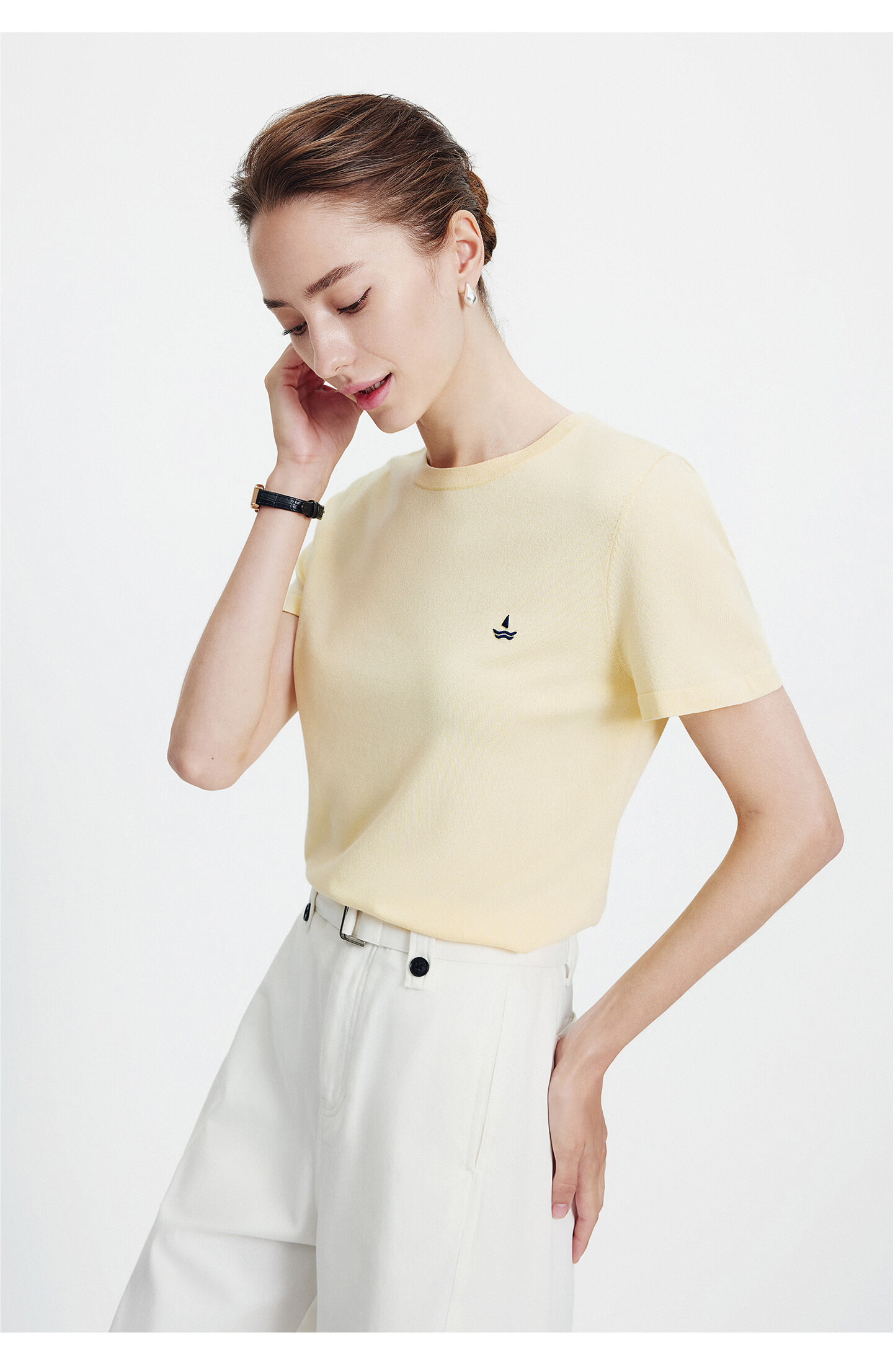 Navigare Small Sailboat Basic Short Sleeve T-Shirt Women 2026 New Round Neck Solid Color Knit Top 2325506507 43