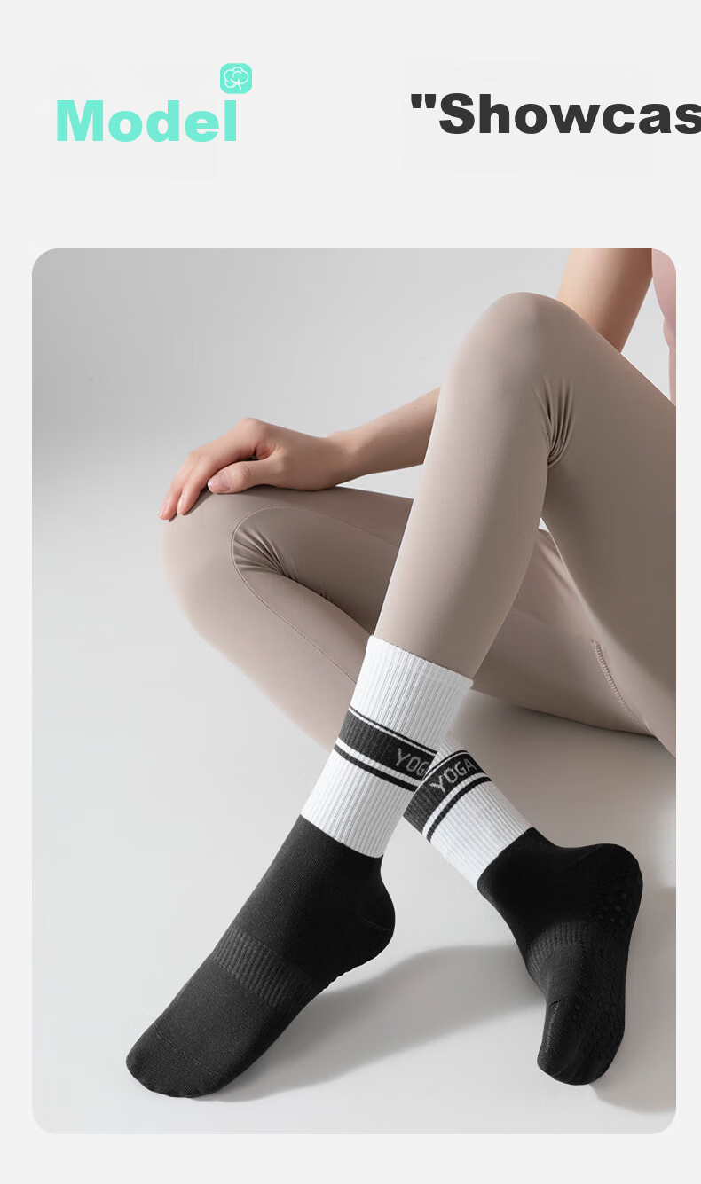 VICTORIATOURIST Women's Sports Socks 2 Pairs Non-Slip Yoga Pilates Training Mid-Calf Fitness Socks 19