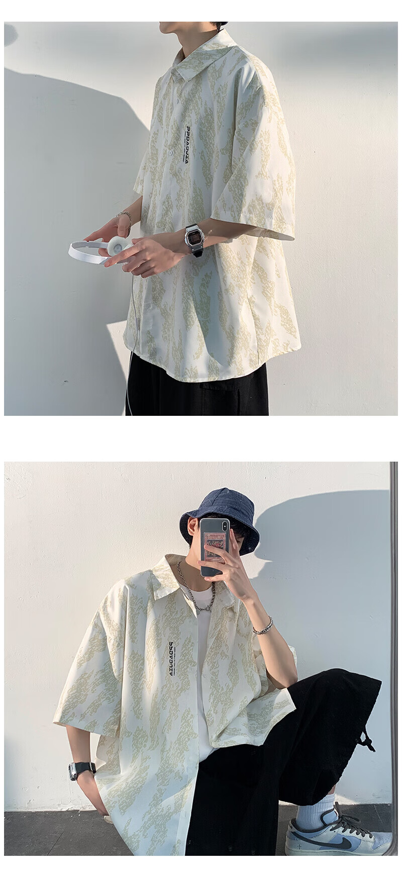 MARK FAIRWHALE Men's Short-Sleeve Shirt, Summer Collared Half-Sleeve Top, Loose Casual Wear Jacket, White, XL 12