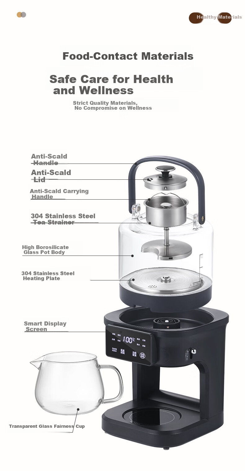 Biooner Fully Automatic Tea Extractor Water Supply Tea Cooker Steaming and Boiling Integrated Kettle Health Pot Smart Steam Spray Tea Kettle Temperature Control Insulation Electric Tea Kettle YQ-E07 15