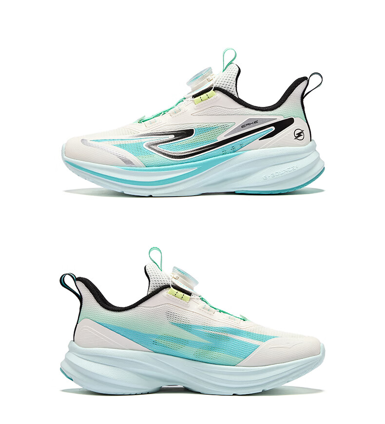 ERKE Kids Unisex Knob Buckle Sports Shoes Children's Cushioning Durable Running Shoes Microcrystalline White/Black Size 40 32