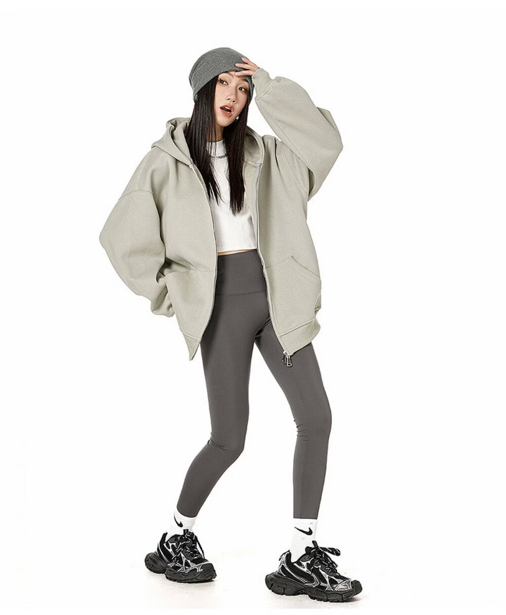 ICH MODE Women's American Style Hoodie Jacket 2026 Spring Autumn New Loose Fit Zip-up Lazy Long Sleeve Top Black S 21