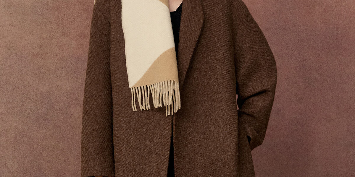 Wanshili Autumn Winter Warm Wool Scarf Unisex Neck Warmer Gift Box Geometric Pattern Brown 2