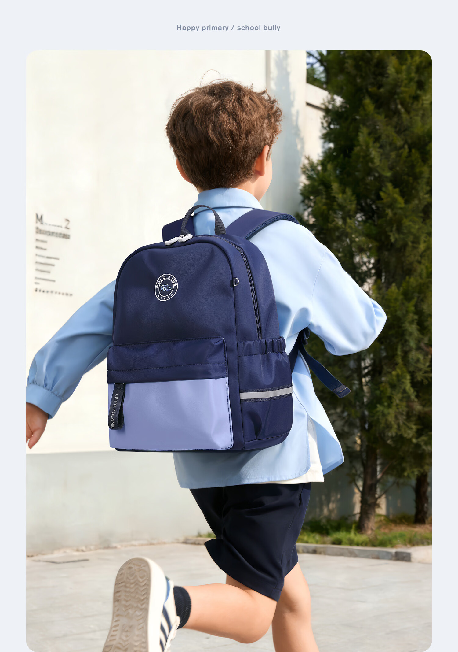 POLO Backpack for Elementary School Boys Kids Double Shoulder Bag Grades 1-3 Outdoor Travel Bag Study iPad Backpack Research Bag 18