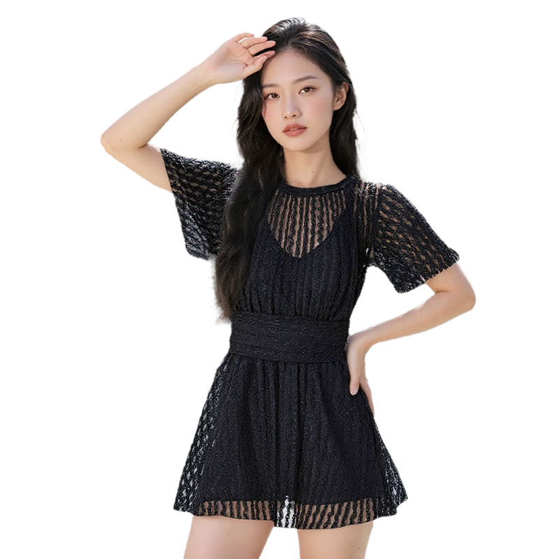 JEEP Women's Premium Skirted One-Piece Swimsuit for Swimming Pool, Hot Spring Swimwear, Classic Black, Size M