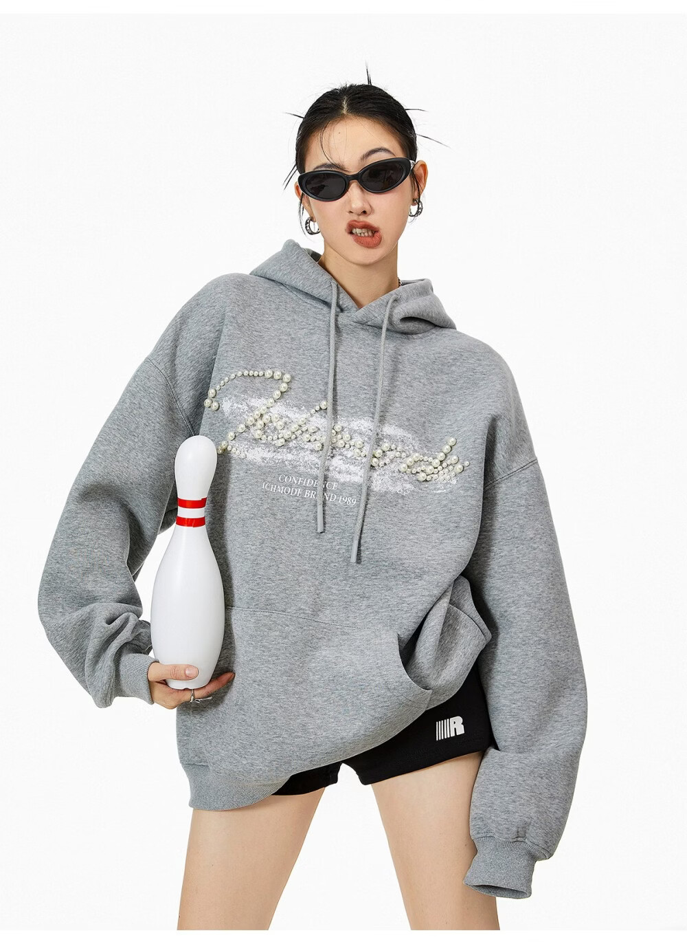 ICH MODE American Style Gray Hoodie Women 2026 Spring New Loose Casual Pullover Jacket White S 16