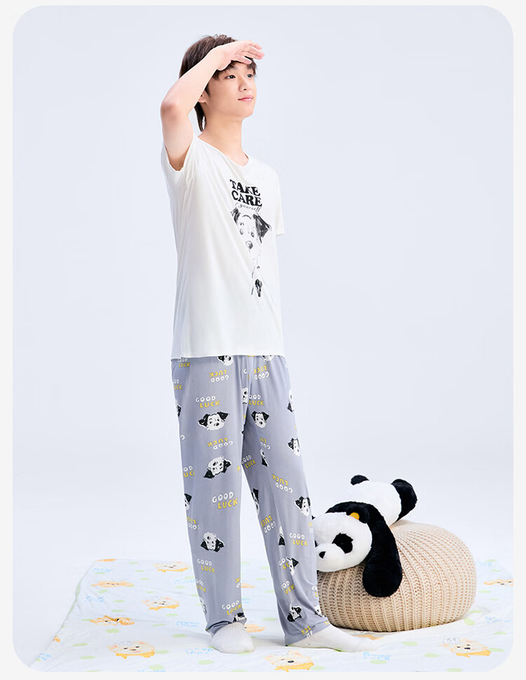 Jiusuiban Boys' Children's Sleepwear Spring Summer Class A Thin High Elasticity Homewear Set for Older Kids and Teens, Class A Short Sleeve and Long Pants 11