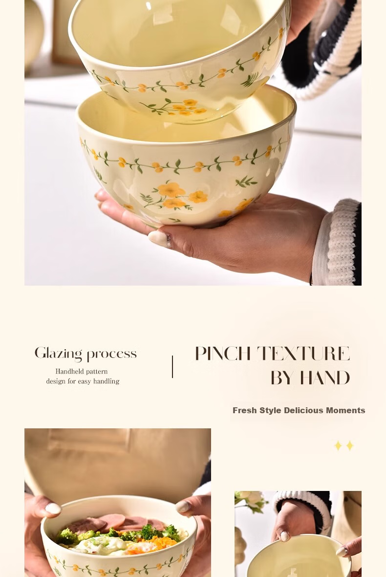 Pearson Creamy Ceramic Bowls Set of 4, 6-Inch Luxury Underglaze Painted Soup Noodle Bowls for Home 5