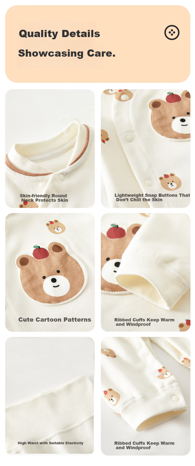Babyprints Baby Cotton Homewear Set Unisex Autumn Clothes 2-Piece Soft Underwear Apple Bear 66 6