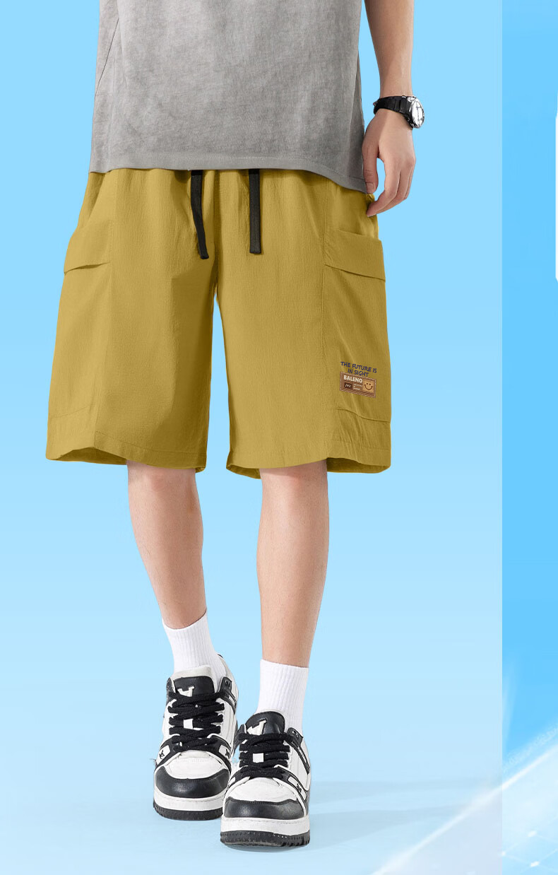 Baleno Men's Original Yarn Sun Protection Pocket Work Shorts Summer Cool Breathable Ice Feel Skin-Friendly Trendy Fashion Shorts 9
