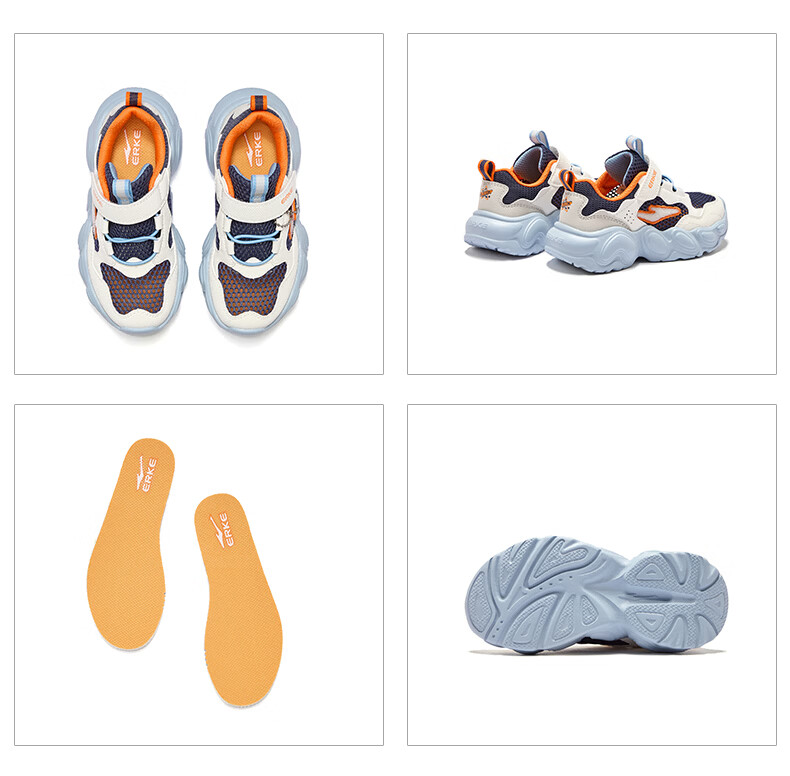 ERKE Kids Summer Casual Shoes Boys and Girls Toddler Sports Shoes Ink Blue/Microcrystalline White/Wild Gray Size 32 12