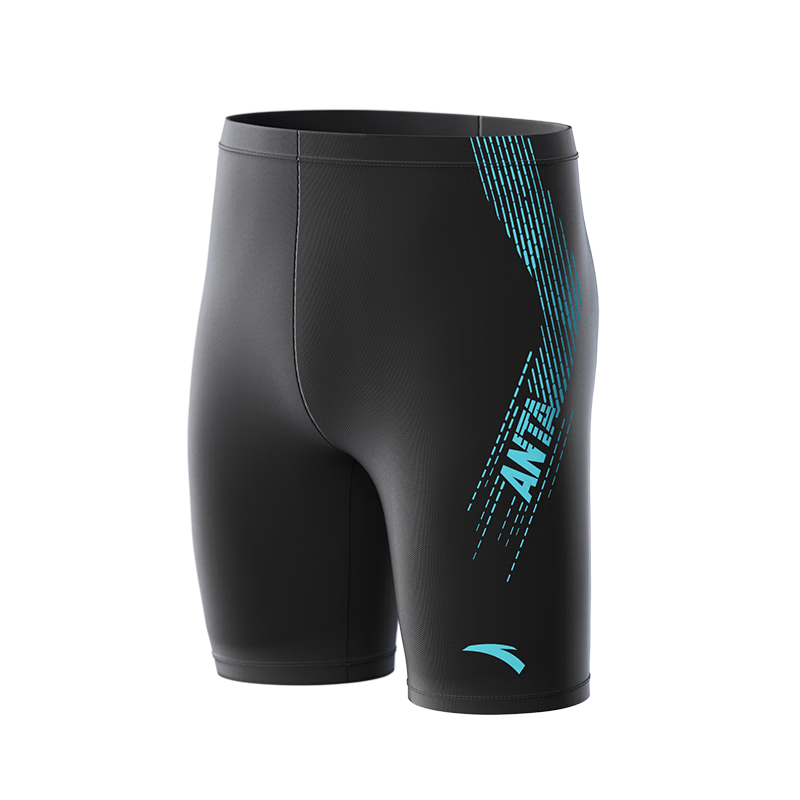 ANTA Men's Five-Point Professional Training Chlorine-Resistant Quick-Dry Knee-Length Swim Trunks Black Blue 2XL