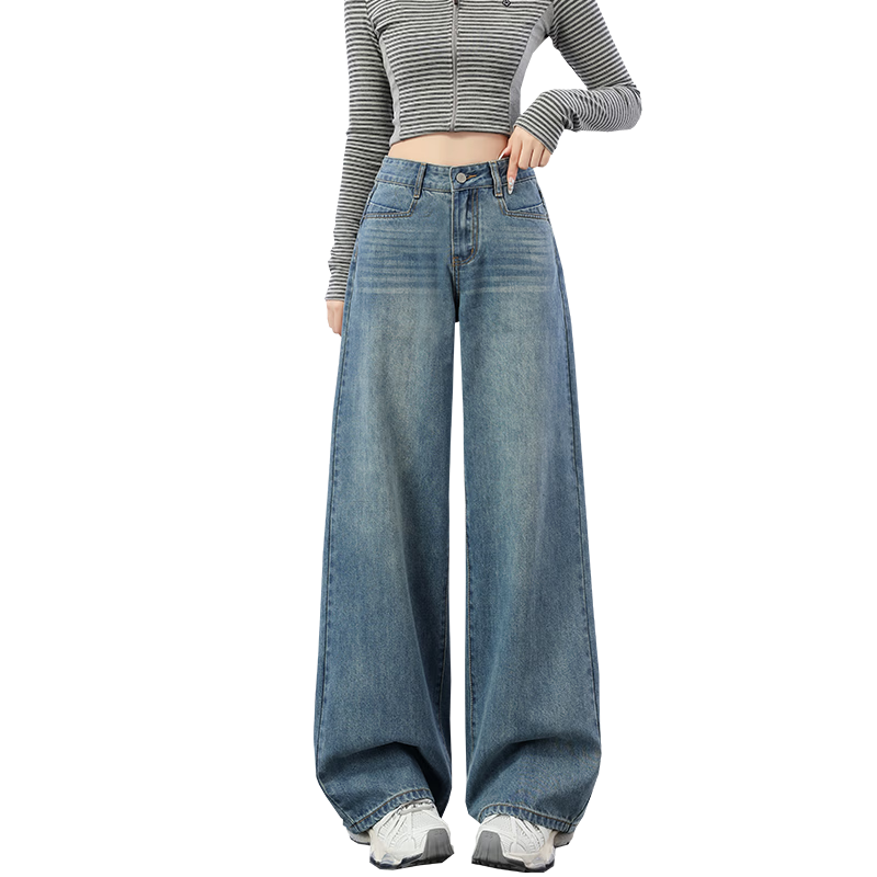 Jeanswest Women's Spring Summer Washed High-Waist Slim Fit Flared Jeans Nostalgic Blue L
