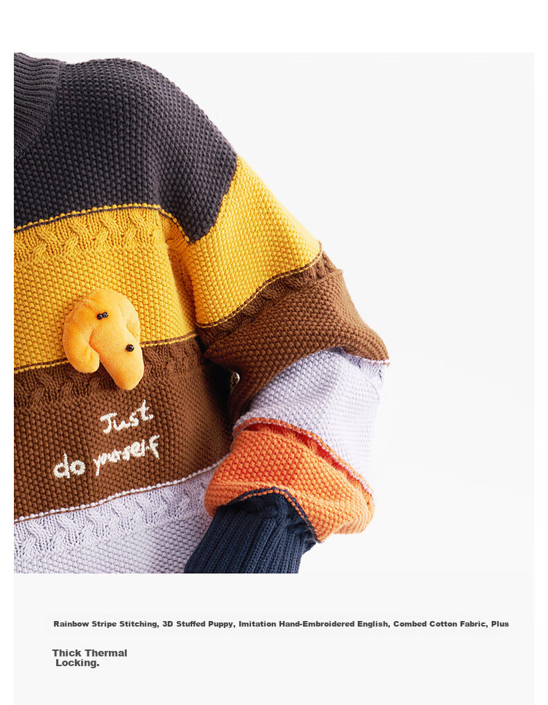MQD Boys Sweater Knitwear 2025 Winter New Thickened Warm Half Turtleneck Striped Top for Kids 3