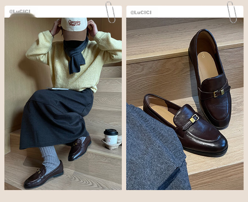 BASTO Jazz Vinyl 26 Spring British Sheepskin Slip-On Loafers Women Single Shoes UXS01AA6 Dark Brown 36 2