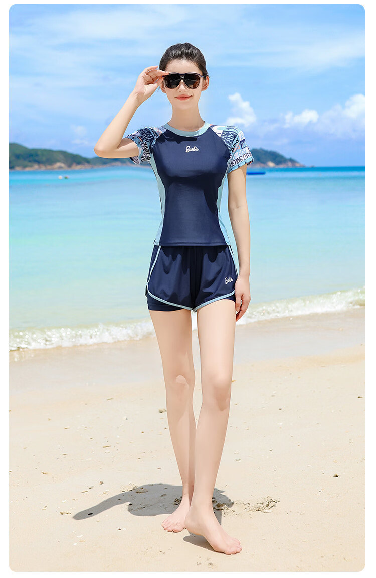 Babib Separate Conservative Short Sleeve Boxer Shorts Sports Two-Piece Swimsuit for Women Slimming Beach Vacation Swimwear 11