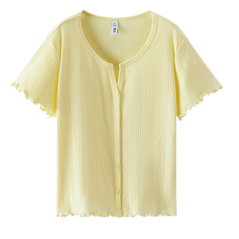 Semir Women's Summer Short Sleeve T-Shirt Short Hollow Textured Slim Fit Cotton Ruffled Edge 2026 Cardigan 109326100008