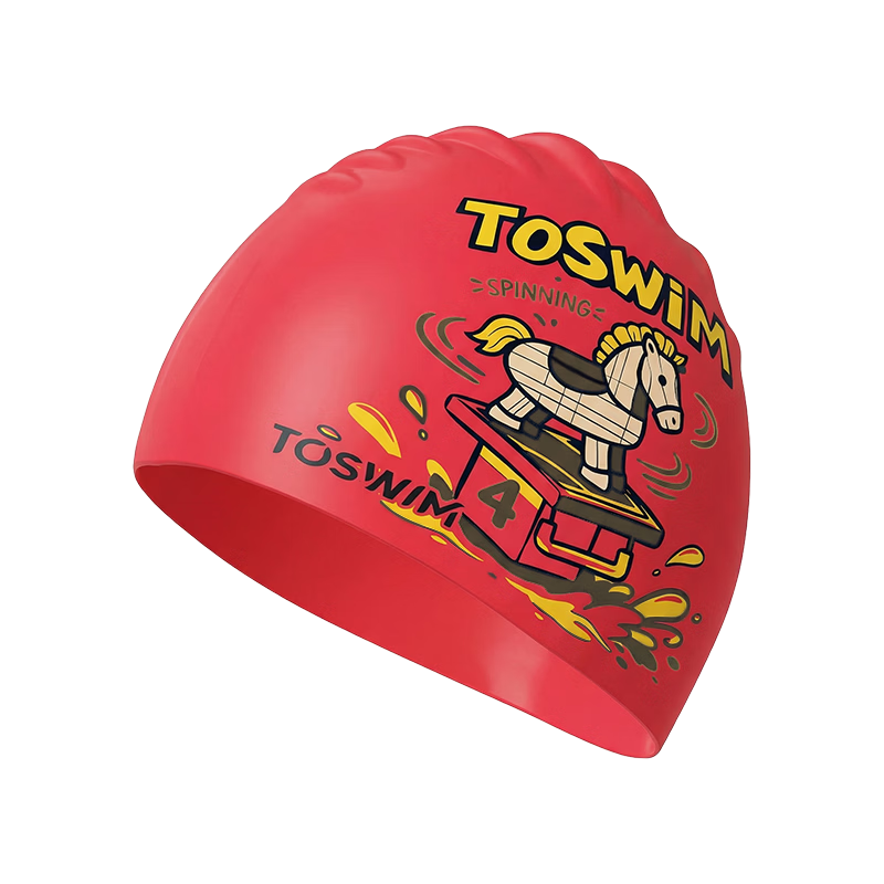 TOSWIM New Year Edition Horse Year Swim Cap Waterproof Professional Racing Swimming Cap for Men, Women, and Kids