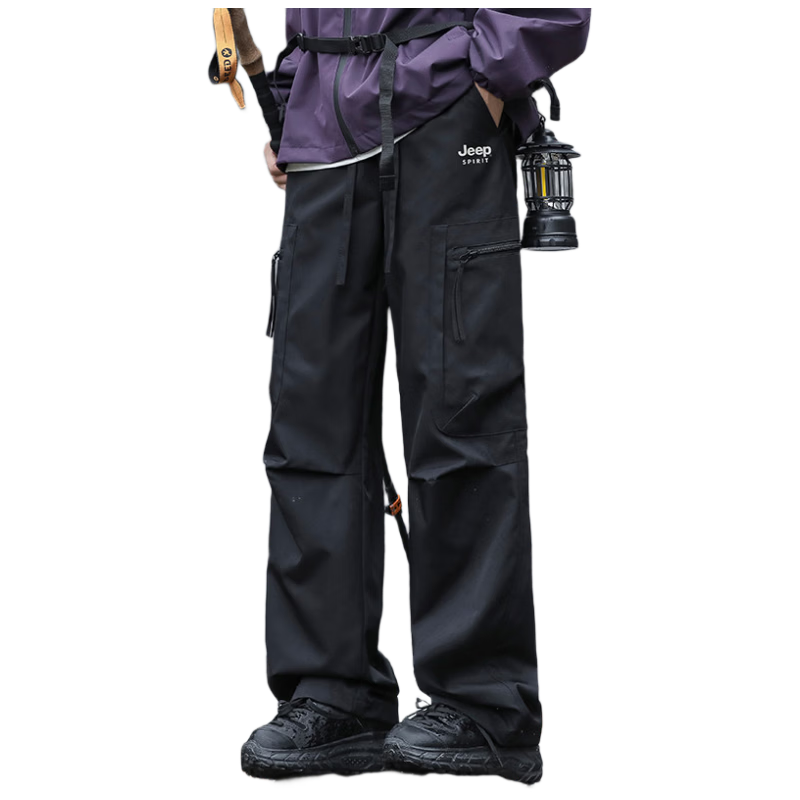 JEEP SPIRIT Men's Casual Pants Autumn Winter Hiking Three-Proof Tactical Cargo Pants Obsidian Black [Composite Fabric] XL