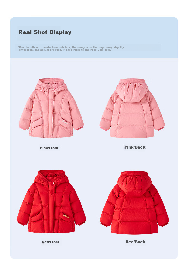 Disney Children's Down Jacket 2026 Autumn Winter New Boys' Red Mid-Length Coat Girls' New Year Outfit Kids' Clothing 9