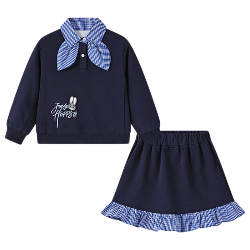 Disney Girls' Spring Autumn 2026 New Stylish Baby Children's Bow Sweatshirt and Skirt Two-Piece Set