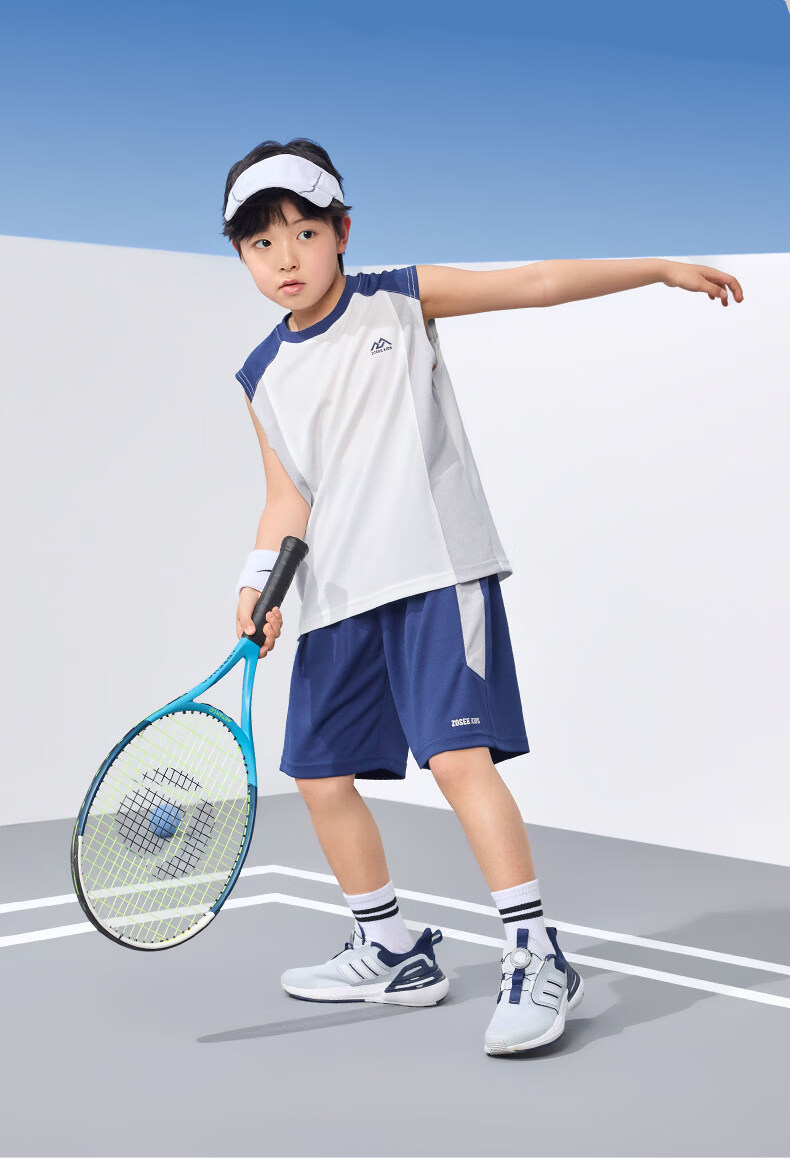 Zuo Xi Boys Quick-Dry Sports Vest Set 2026 New Summer Children's Mesh Moisture-Wicking Short Sleeve Mint Green 150 31