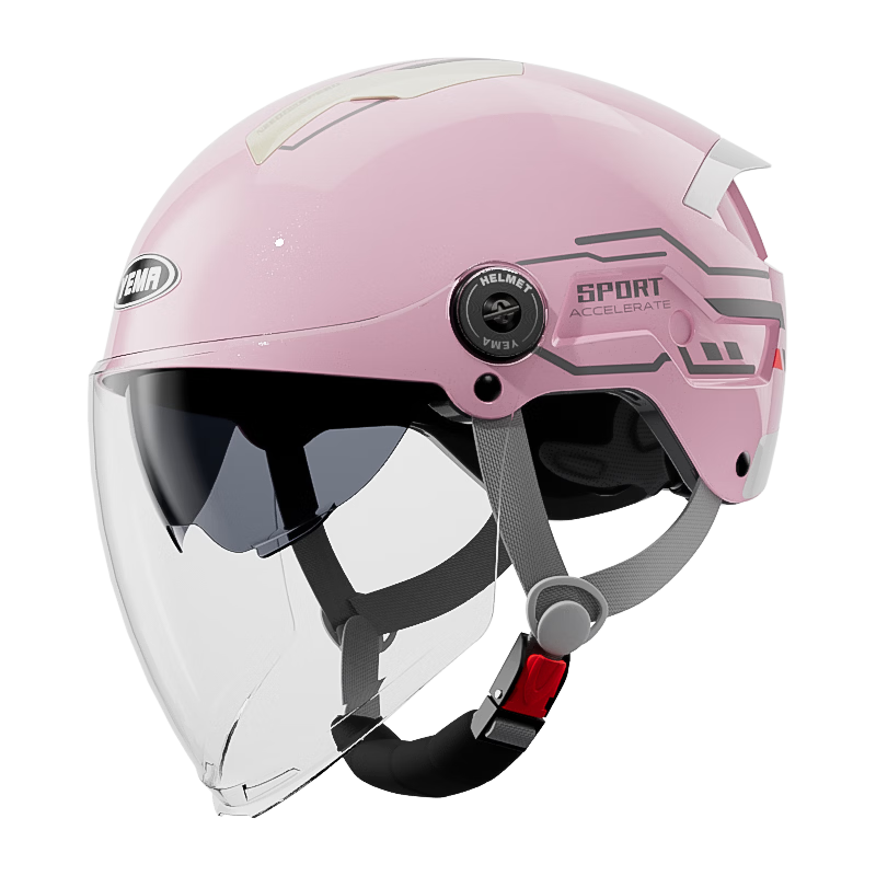 YEMA 3C Certified New National Standard Electric Vehicle Helmet Women Summer Sun Protection Dual Lens Motorcycle Half Helmet Men Summer Riding Electric Scooter Safety Helmet 371S Cherry Pink with Tran