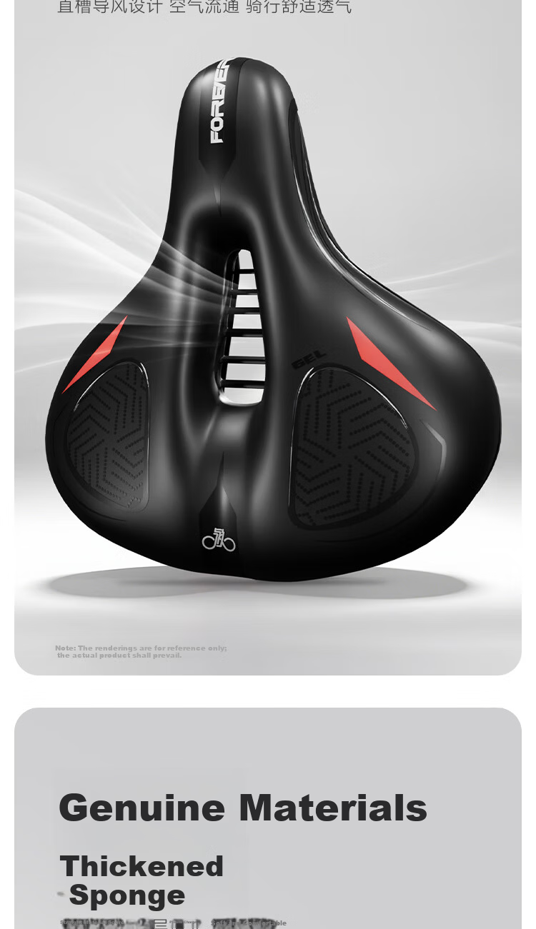 FOREVER Mountain Bike Saddle Ultra-Soft Thickened Universal Comfortable Hollow Breathable Soft Seat Black Blue 5