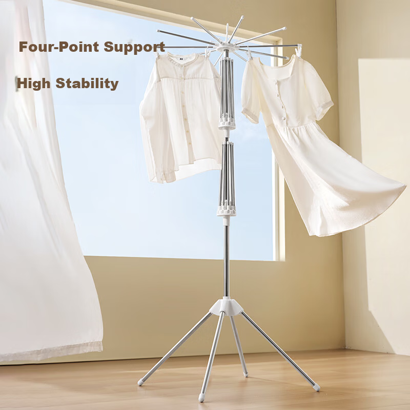 JD Jingzao Baby Stainless Steel Floor Clothes Drying Rack Towel and Diaper Hanger Foldable Two-Layer Clothes Rod