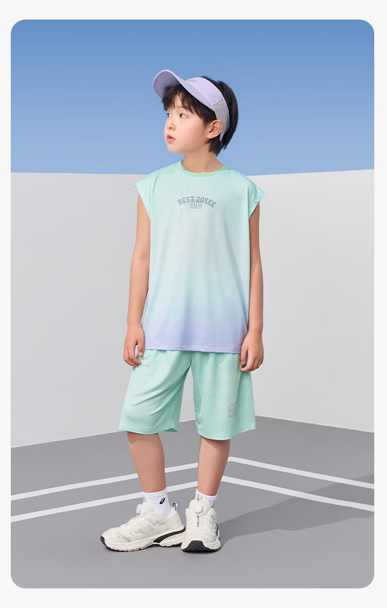 Zuo Xi Boys Quick-Dry Sports Vest Set 2026 New Summer Children's Mesh Moisture-Wicking Short Sleeve Mint Green 150 23