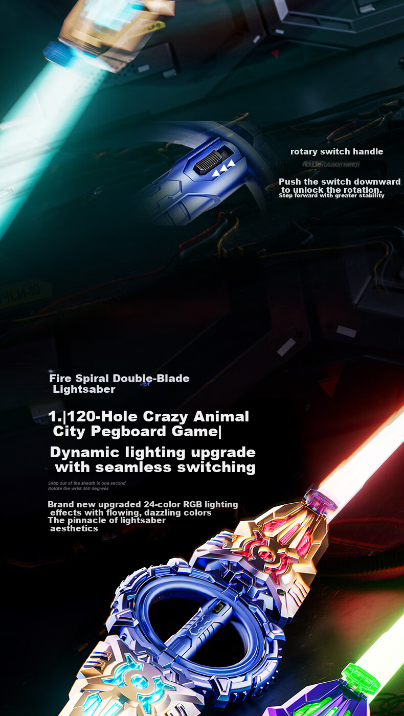 Feibei Fire Spin Double-Blade Lightsaber Retractable Kids Glowing Toy Boys Star Wars Laser Sword Birthday Gift 3-6 3