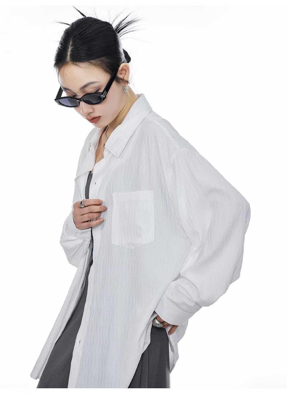 ICH MODE American Texture Physical Sunscreen Long Sleeve Shirt Women 2026 New Summer Premium Shirt Light Blue S 24