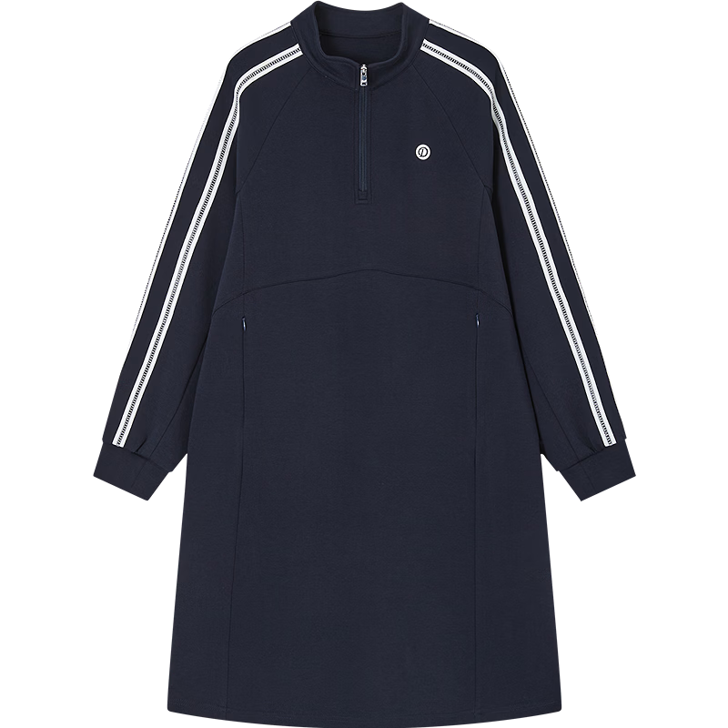 Demana [Comfort Elastic Air Layer] Spring Lightweight Sports Stand Collar Half-Placket Printed Ribbon Petite Women's Dress