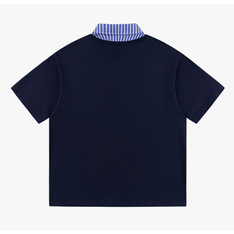 Charles Peach Heart Summer Premium Striped Collar Small Heart Couple Casual Short Sleeve Polo Shirt Navy Blue L 9