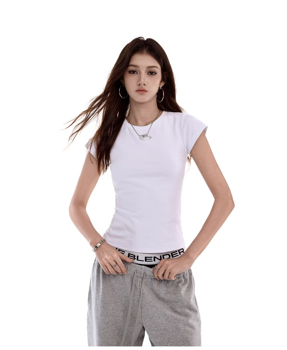 ICH MODE Women's American Slim Fit Short Sleeve T-Shirt Summer New Trendy Crop Top Black S 6