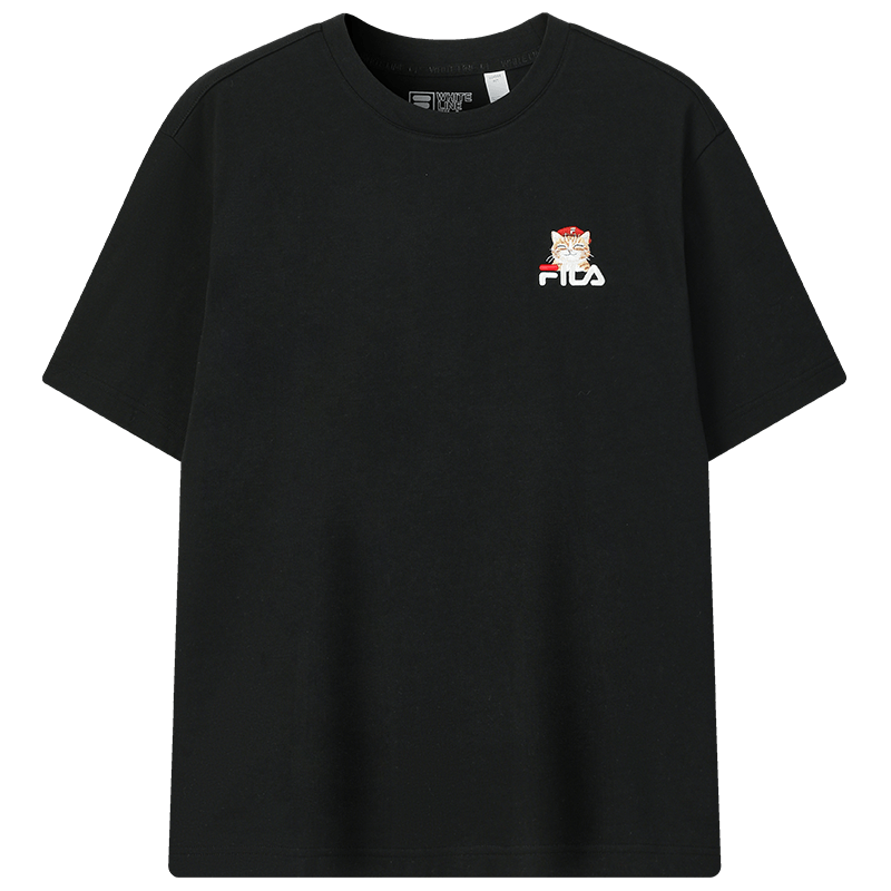 FILA Official 2026 Summer Couple Short Sleeve T-Shirt Casual Loose Fit Cotton Cat Knit Tee