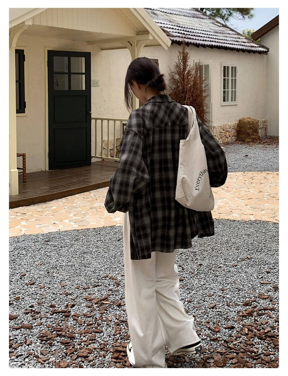 ICH MODE "Jeju Island Breeze" Brushed Plaid Shirt Jacket Women Vintage Check Long Sleeve Korean Style Shirt Blue L 10