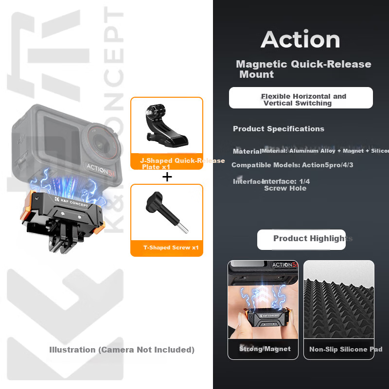 K&F CONCEPT Magnetic Adapter Mount for DJI Action 5 Pro/4/3 Quick Release Tripod Base Accessory for Action4 Camera