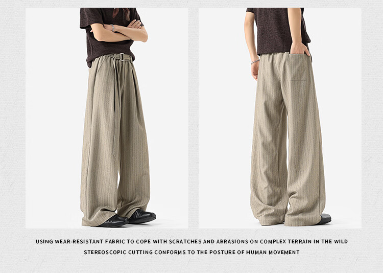 Dingfengbaoluo Men's Summer Loose Fit Striped Suit Pants Linen Texture Casual Trousers JUC32 Dark Gray 2XL 16