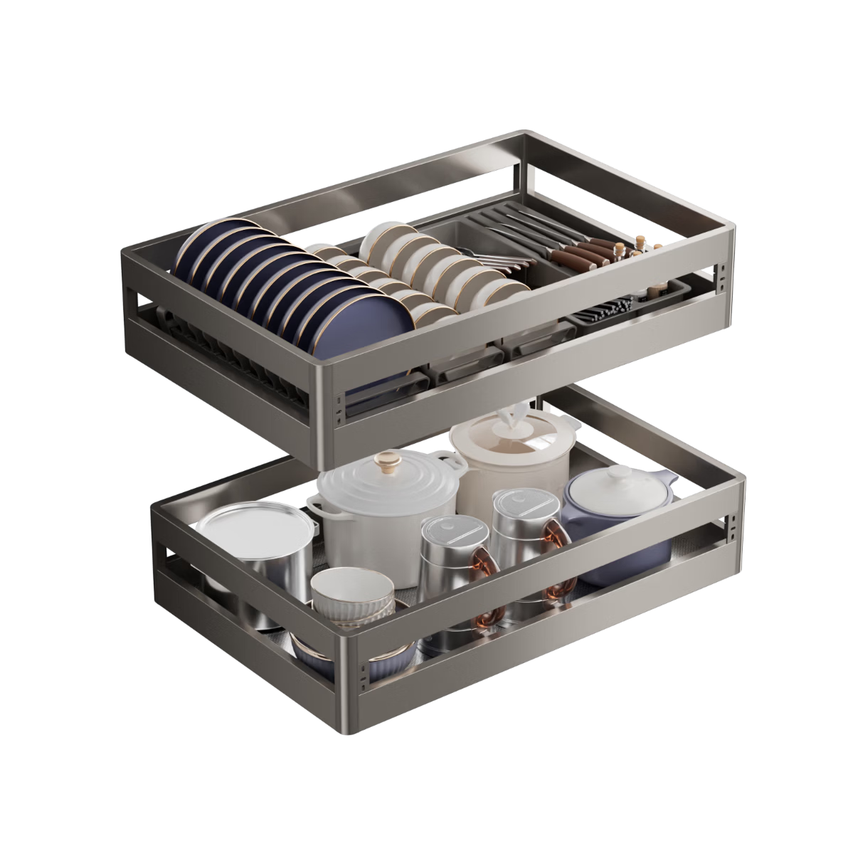 ARROW Kitchen Cabinet Pull-Out Drawer 304 Stainless Steel Double-Layer Dish Rack Storage Basket