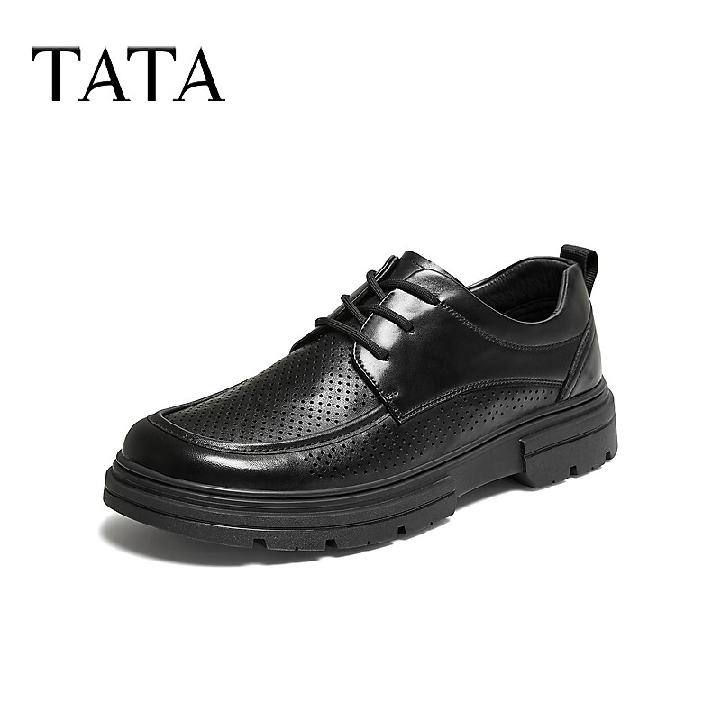 TATA Comfortable Versatile Casual Business Leather Derby Wedding Shoes for Men Black (Perforated) Size 39