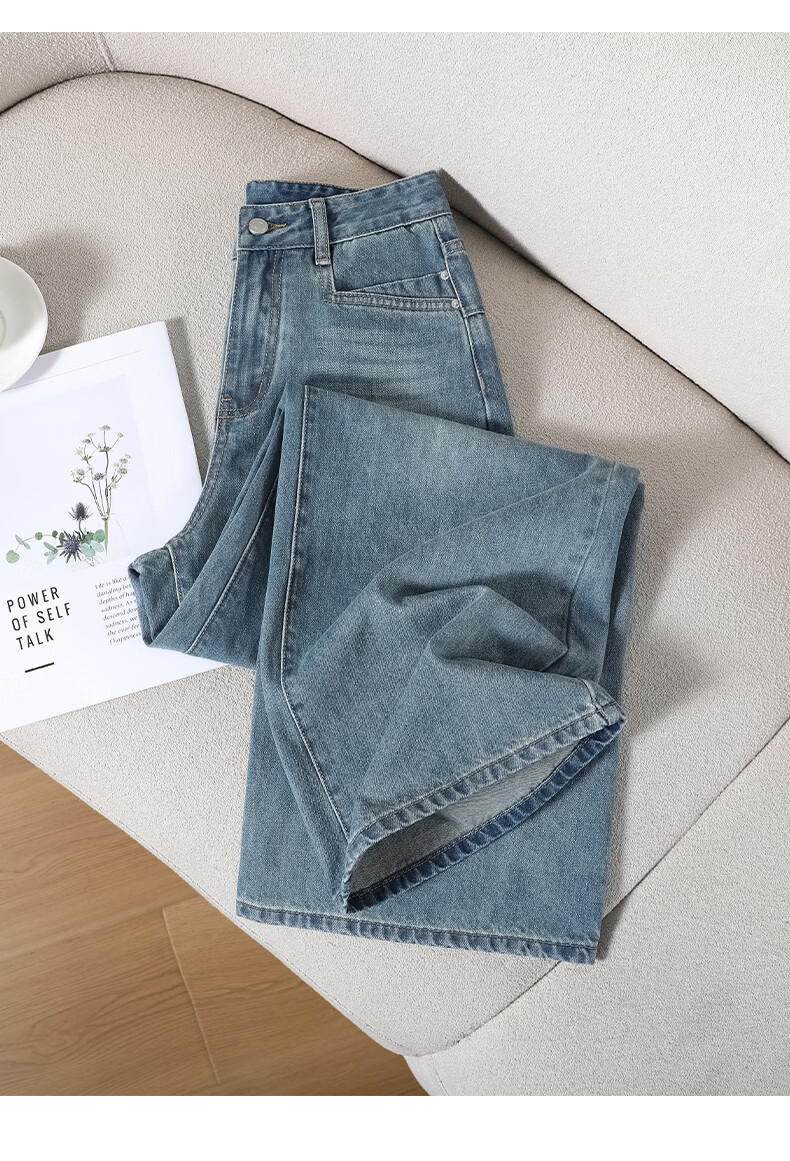 Jeanswest Women's Spring Summer Washed High-Waist Slim Fit Flared Jeans Nostalgic Blue M 19
