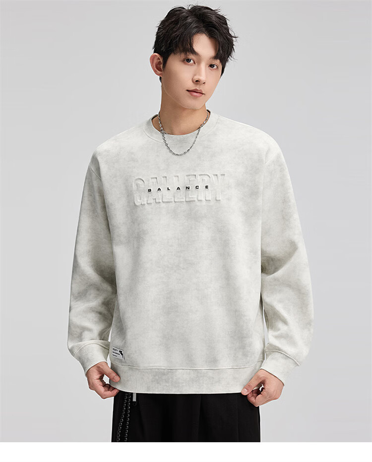 MARK FAIRWHALE Tie-Dye Sweatshirt Men Spring Trendy Brand Crewneck Heavyweight Long Sleeve T-Shirt Base Layer Rock Gray 3XL 15